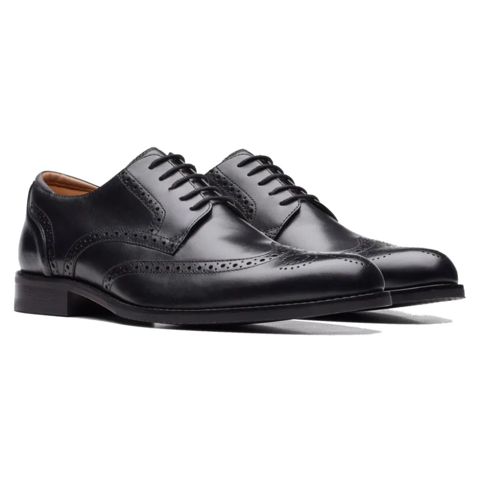 Scarpe Stringate in Pelle Nera con Motivo Brogue