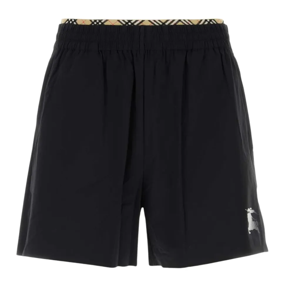 Shorts in Nylon Elasticizzato con Bordi Check