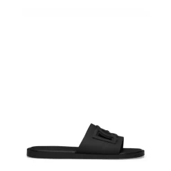 Sliders da spiaggia in gomma nera con logo cut-out