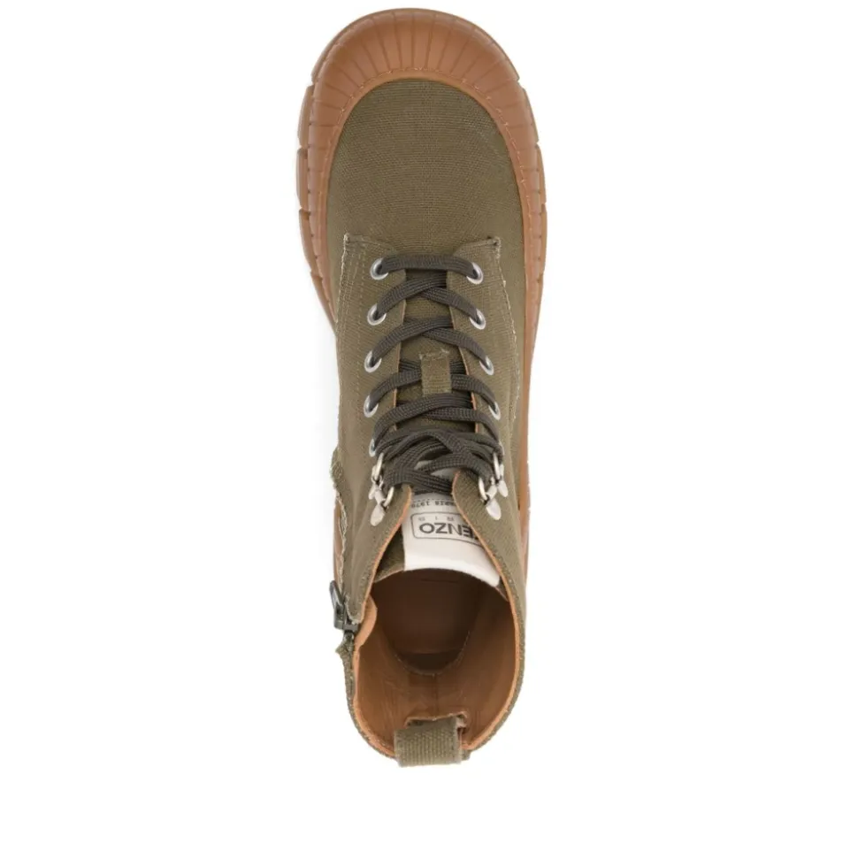 Sneakers color kaki con lacci e suola in gomma