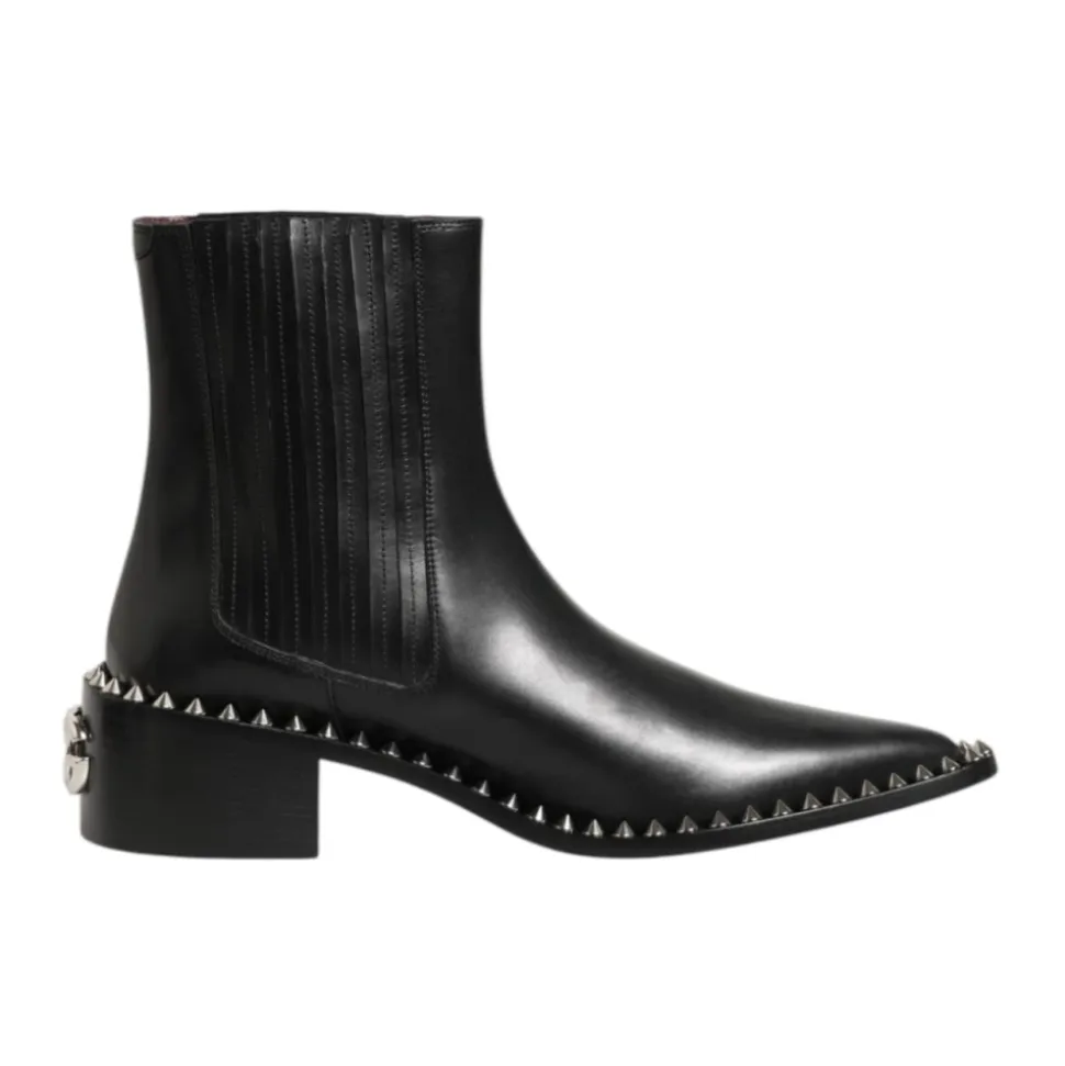 Stivaletti Corti in Pelle Nera con Borchie Uomo