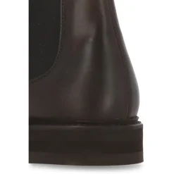 Stivali Uomo in Pelle Marrone con Inserto in Tessuto