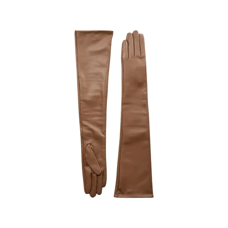 TG Camel Elbow-Length Leather Gloves