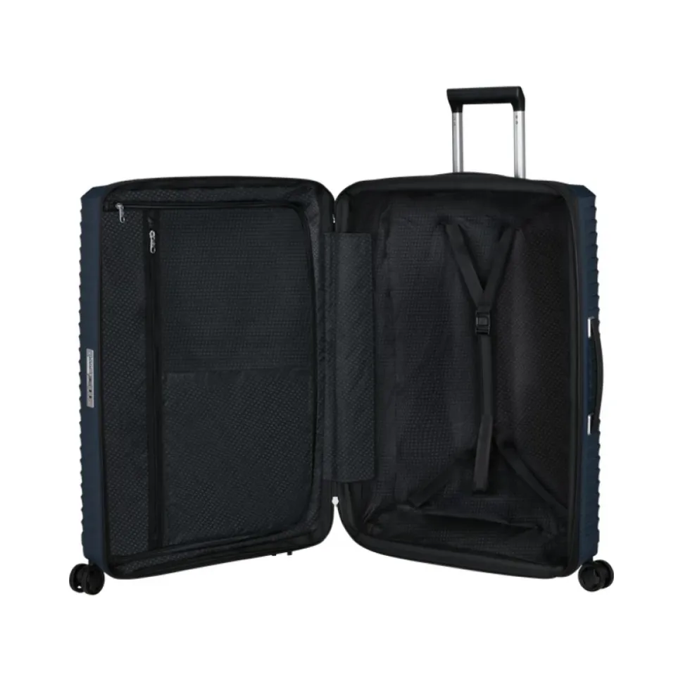 Trolley blu Upscape con caratteristiche sostenibili