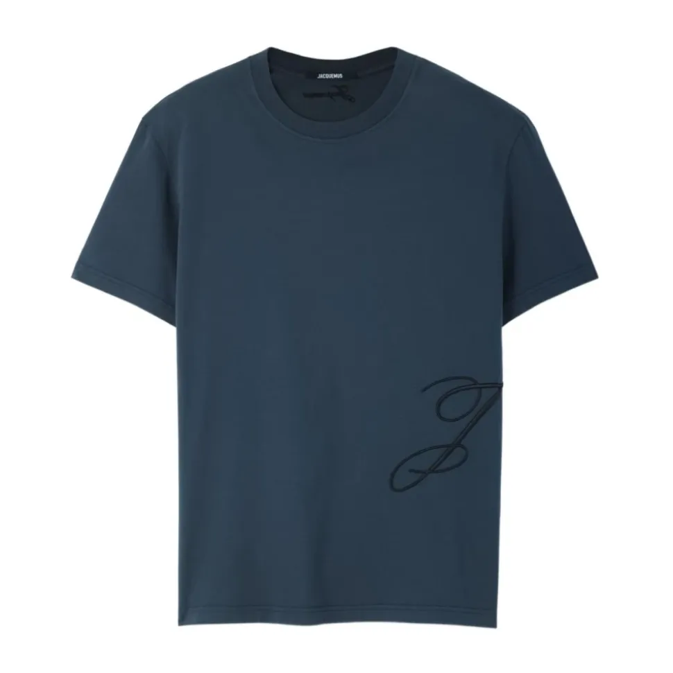 T-shirt Blu con Logo Ricamato