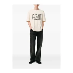 T-shirt Girocollo con Stampa Davanti e Dietro
