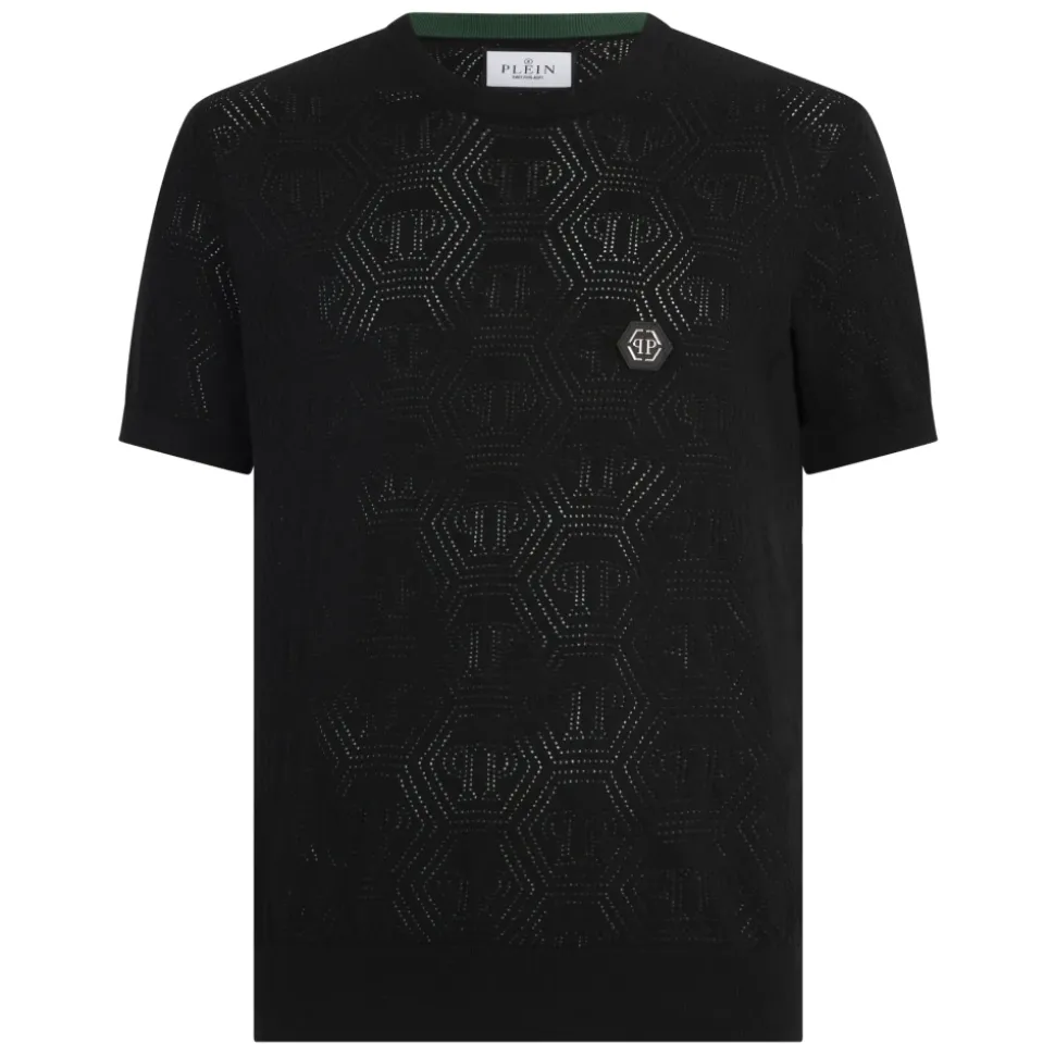 T-shirt Girocollo Monogramma Traforato