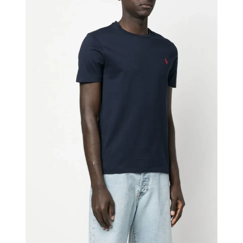 T-shirt in cotone blu navy con logo ricamato