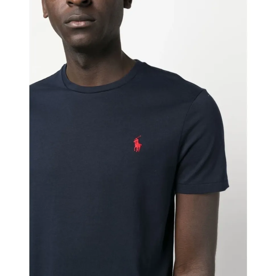 T-shirt in cotone blu navy con logo ricamato