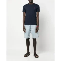 T-shirt in cotone blu navy con logo ricamato