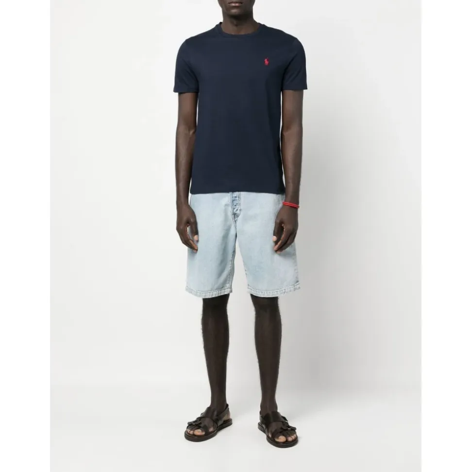 T-shirt in cotone blu navy con logo ricamato