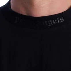 T-Shirt Oversize con Logo Glitterato e Collo alla Coreana
