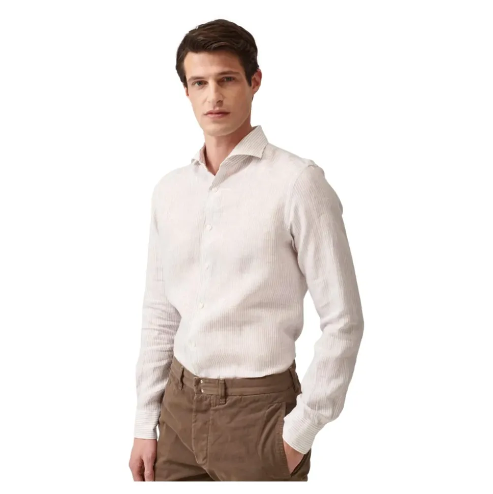 XACUS Camicia Uomo Puro Lino 41212005 Rigata Colore Sabbia