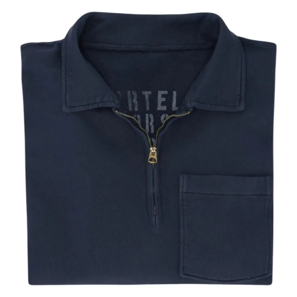 Yale Felpa in Jersey Garzato con Colletto e Zip Navy