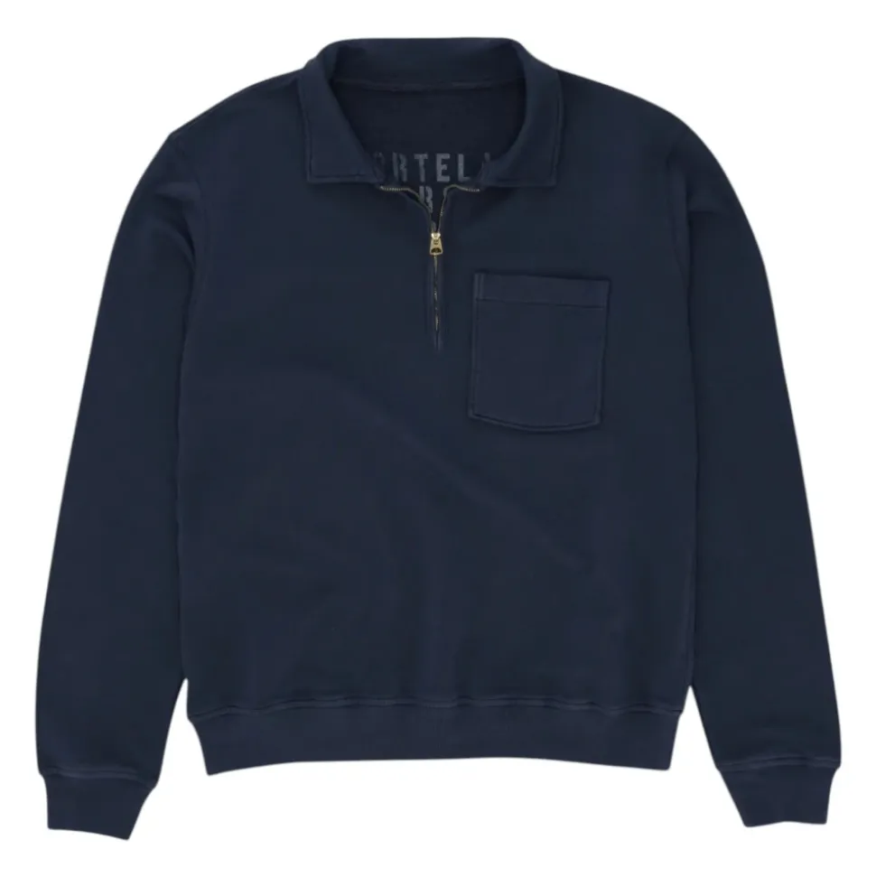 Yale Felpa in Jersey Garzato con Colletto e Zip Navy